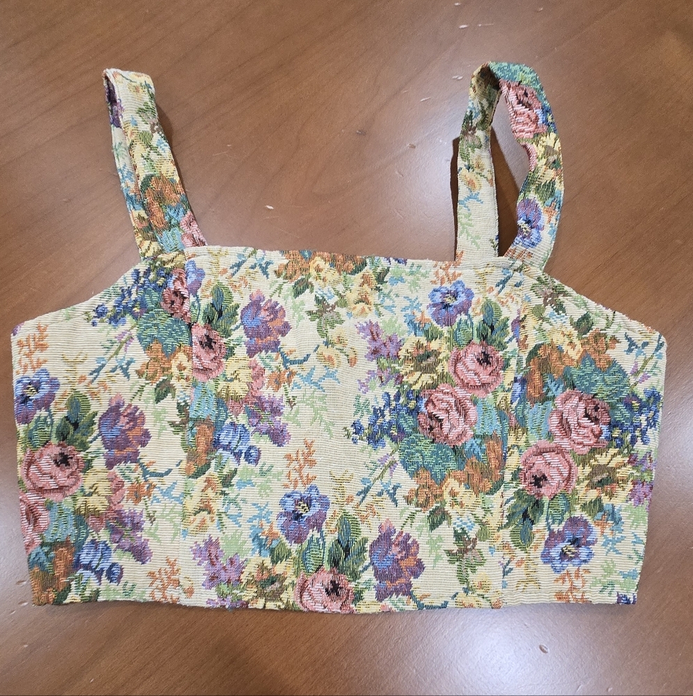 ROMWE Tapestry Floral Crop Top | Vintage-Inspired Corset Style | S